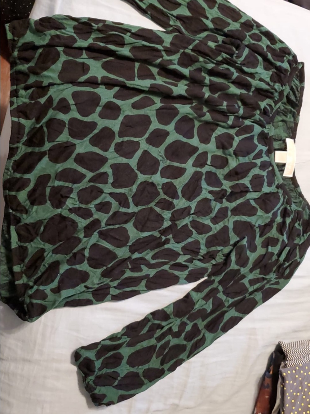 Michael Kors Green and Black Animal Print 3/4-Sleeve Blouse